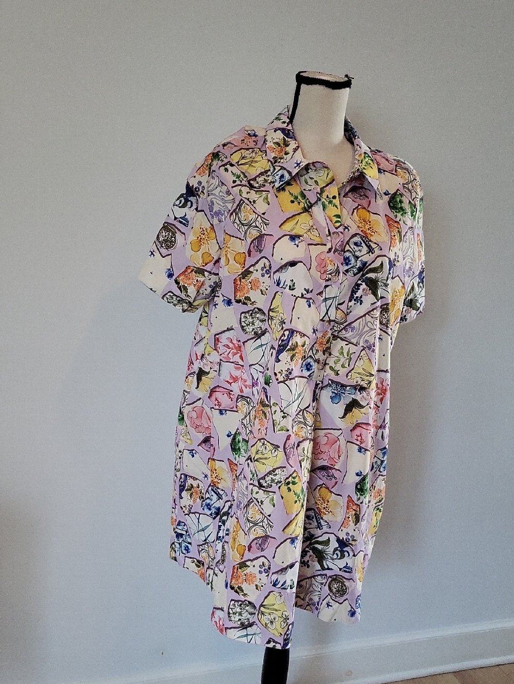 Anthropologie Casual Pastel Floral Short-Sleeve Button-Down Shirt - Multicolor - Picture 6 of 8
